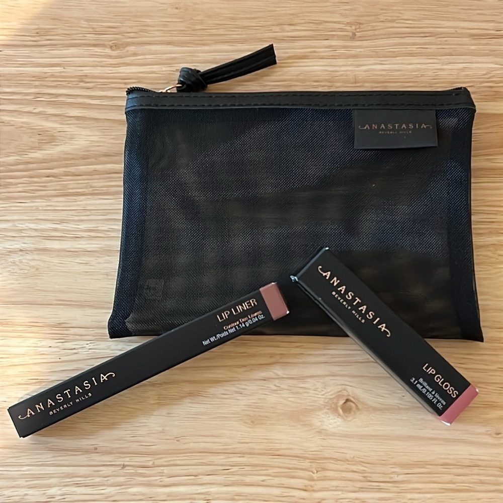 Anastasia Lip Liner Muted Mauve, Lip Gloss Deep Taupe & Pouch Set